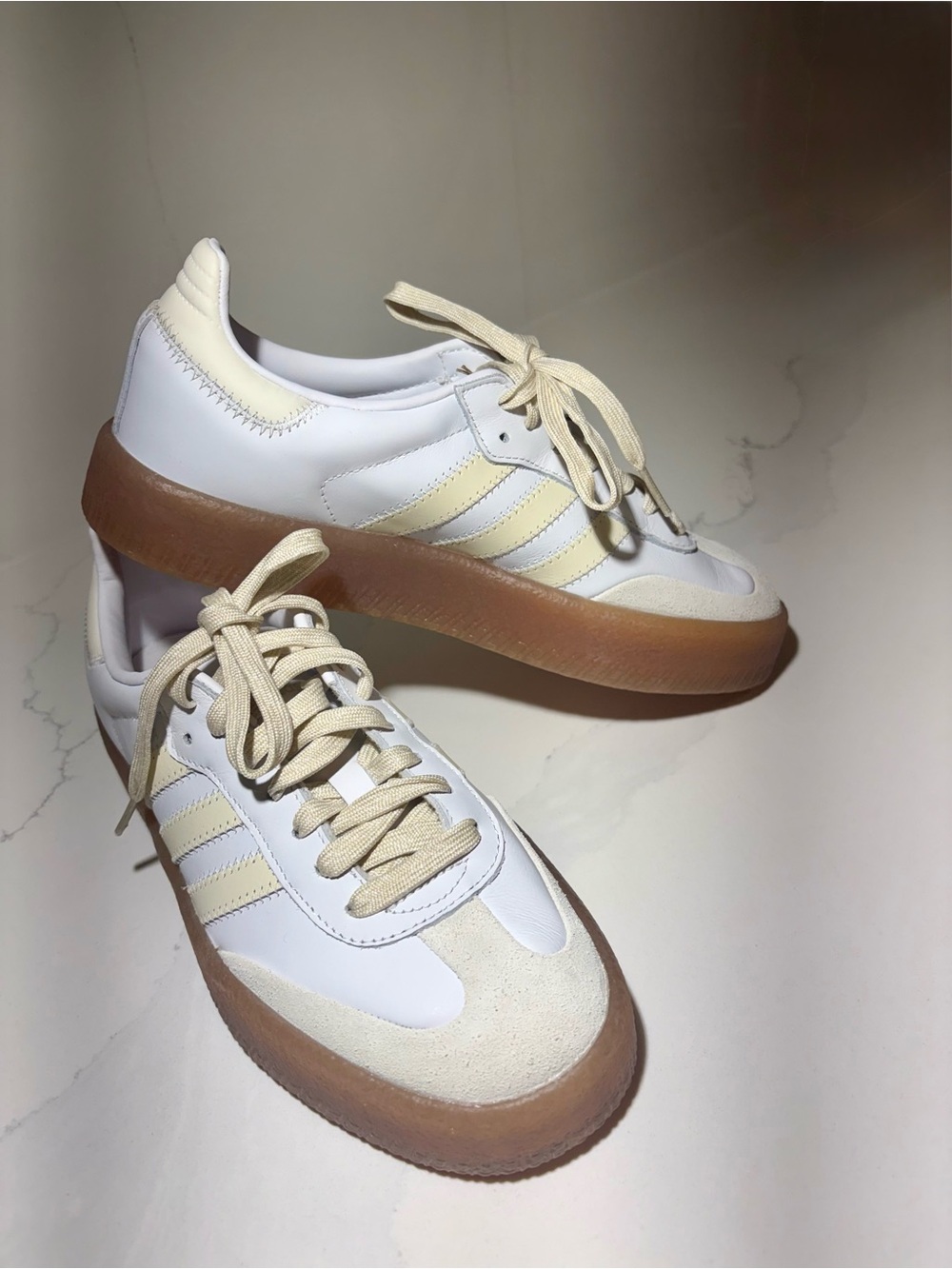 adidas White and Cream Retro Platform Sneakers
